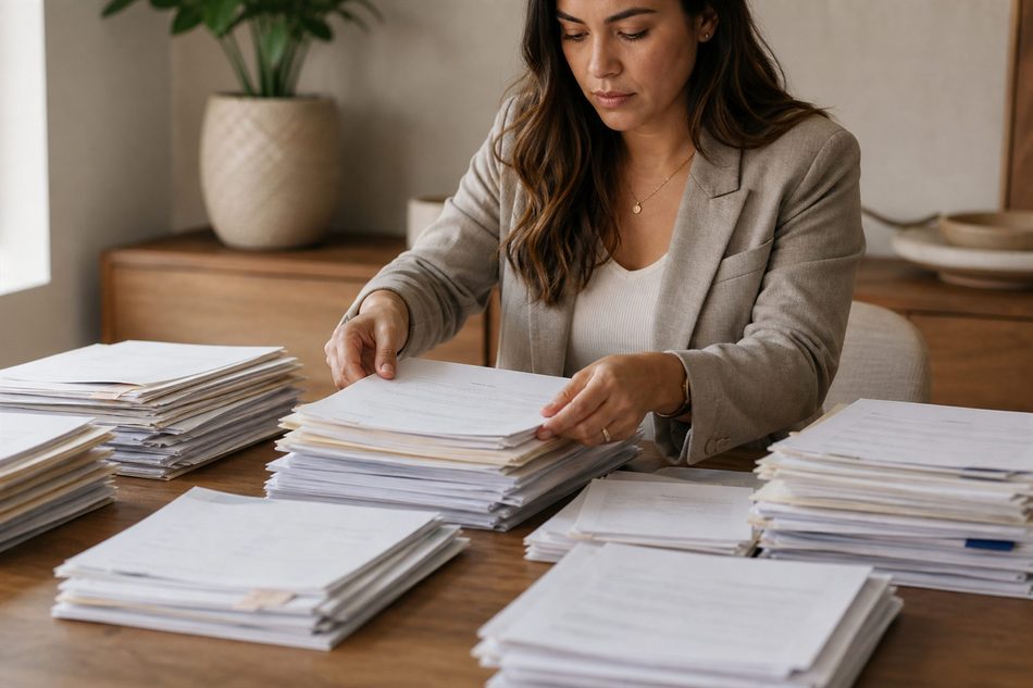 A professional watching years of archived
                   mail being sorted into order.